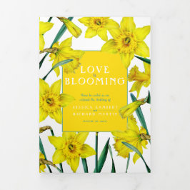 Frühlinggelbe Narzissen Weißgrüne Hochzeit Dreifach-gefaltete Programmkarte