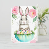 Frühlinggrün Rosa Blume Bunny Osterfrühlingeier Einladung (Stehend Vorderseite)