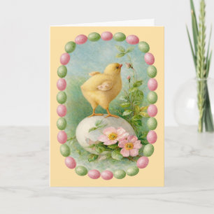 Frühlingküken mit Pastell-Eier-Rahmen Karte