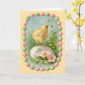 Frühlingküken mit Pastell-Eier-Rahmen Karte (Gelbe Blume)