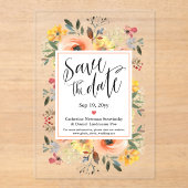 Frühlingorange Gelbe Flora Save the Date Acryleinladungen (Vorderseite)
