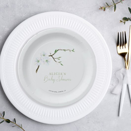 Frühlingpastellblau Blütenjungen Dusche Pappteller