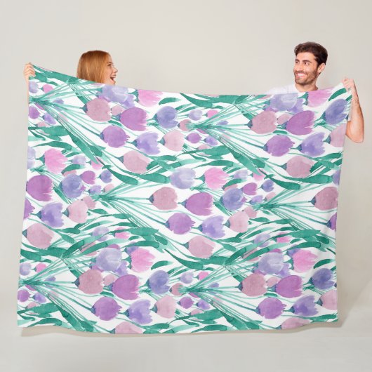 Frühlingrosa Lila Tulip Floral Wasserfarbe Fleecedecke (Beispiel)