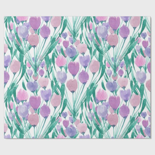Frühlingrosa Lila Tulip Floral Wasserfarbe Geschenkpapier (Flach)