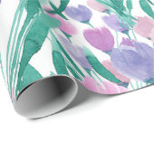 Frühlingrosa Lila Tulip Floral Wasserfarbe Geschenkpapier (Rolleneckpunkt)