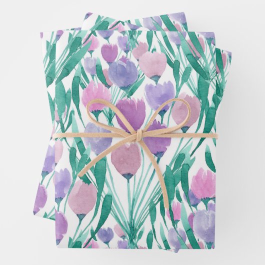Frühlingrosa Lila Tulip Floral Wasserfarbe Geschenkpapier Set (Beispiel)
