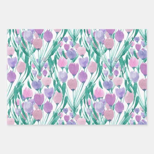 Frühlingrosa Lila Tulip Floral Wasserfarbe Geschenkpapier Set (Vorderseite)