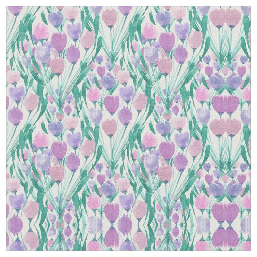 Frühlingrosa Lila Tulip Floral Wasserfarbe Stoff (Nahaufnahme)