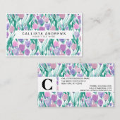 Frühlingrosa Lila Tulip Floral Wasserfarbe Visitenkarte (Vorne/Hinten)