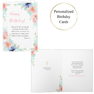 Frühlings-Aquarell-Blumen-Bibel-Verse-Geburtstag Karte