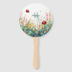Frühlings-Aquarell-Marienkäfer-Blumen-Monogramm Wi Fächer