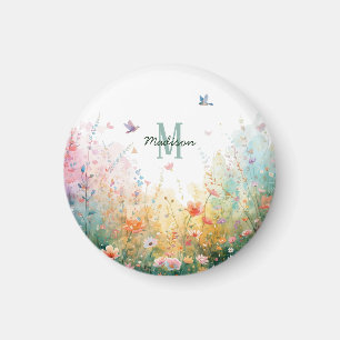 Frühlings-Aquarell-Vögel Florales Monogramm Wildbl Magnet