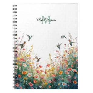Frühlings-Aquarell-Vögel Florales Monogramm Wildbl Notizblock