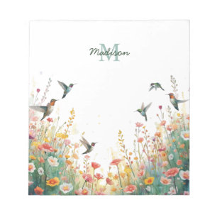 Frühlings-Aquarell-Vögel Florales Monogramm Wildbl Notizblock