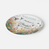 Frühlings-Aquarell-Vögel Florales Monogramm Wildbl Pappteller (Schrägansicht)