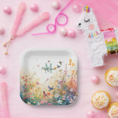 Frühlings-Aquarell-Vögel Florales Monogramm Wildbl Pappteller (Party)