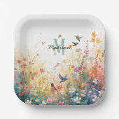 Frühlings-Aquarell-Vögel Florales Monogramm Wildbl Pappteller (Vorderseite)