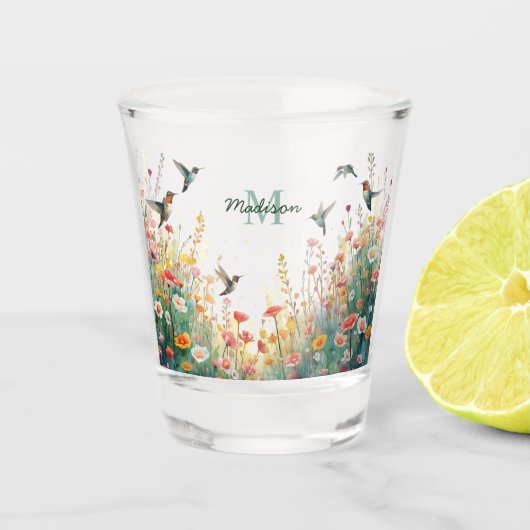 Frühlings-Aquarell-Vögel Florales Monogramm Wildbl Schnapsglas (Vorderseite)