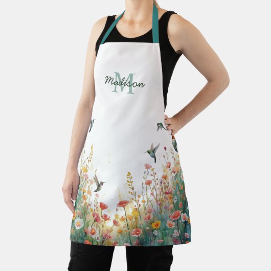 Frühlings-Aquarell-Vögel Florales Monogramm Wildbl Schürze (InSitu)