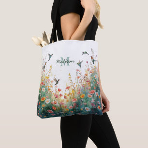 Frühlings-Aquarell-Vögel Florales Monogramm Wildbl Tasche