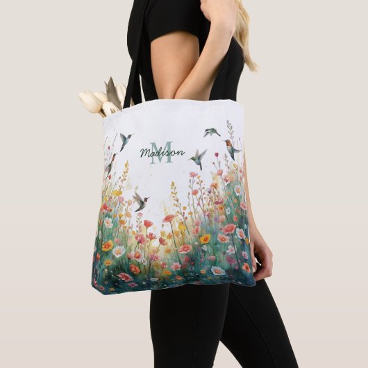 Frühlings-Aquarell-Vögel Florales Monogramm Wildbl Tasche (Von Nahem)