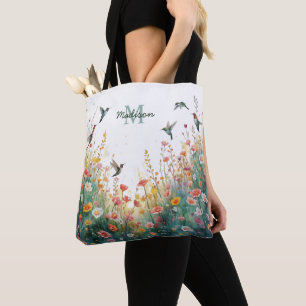 Frühlings-Aquarell-Vögel Florales Monogramm Wildbl Tasche