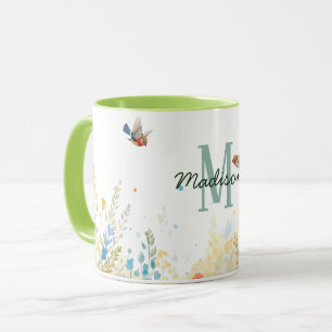 Frühlings-Aquarell-Vögel Florales Monogramm Wildbl Tasse