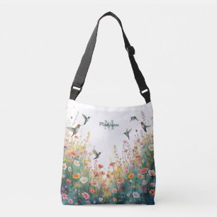 Frühlings-Aquarell-Vögel Florales Monogramm Wildbl Tragetaschen Mit Langen Trägern