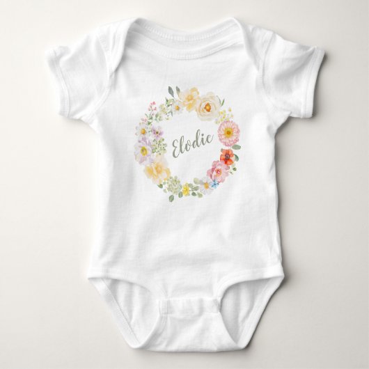 Frühlings-Blumen-Aquarell-Kranz Boho Personalisier Baby Strampler (Vorderseite)