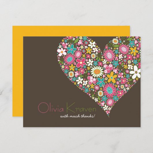 Frühlings-Blumen-Herz-Liebe-Brautparty-Hochzeit Dankeskarte (Vorne/Hinten)