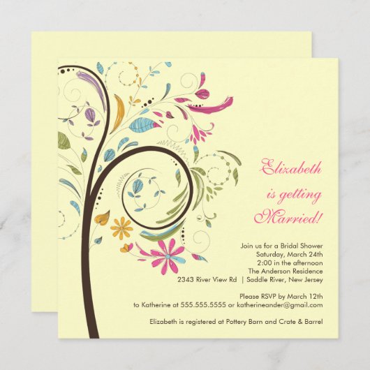 Frühlings-Blumenbaum-Brautparty-Einladung Einladung (Vorne/Hinten)