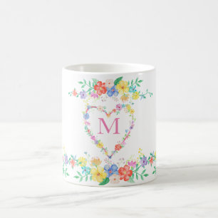 Frühlings-Blumenblumenanfangsmonogramm Watercolor Kaffeetasse