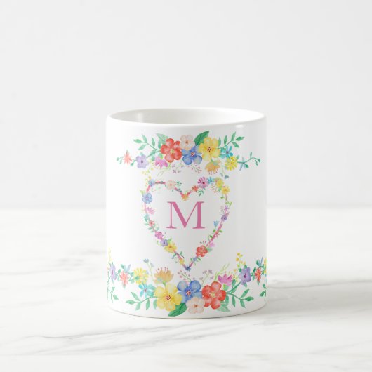 Frühlings-Blumenblumenanfangsmonogramm Watercolor Kaffeetasse (Mittel)