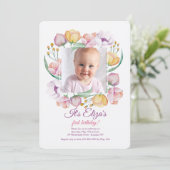 Frühlings-Blumenrahmen-Foto-Einladung Einladung (Stehend Vorderseite)