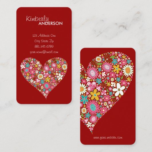 Frühlings-Blumenvalentine-Herz-Liebe-Visitenkarte Visitenkarte (Vorne/Hinten)