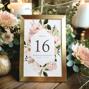Frühlings-Blush-Blumenrahmen-Hochzeit Tischnummer