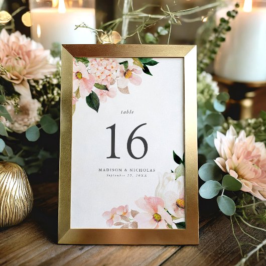 Frühlings-Blush-Blumenstrauß-Hochzeit Tischnummer