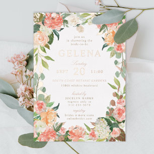 Frühlings-Blush-Pfirsich-Aquarell-Blumen-Hochzeits Folieneinladung