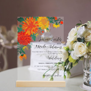 Frühlings-Dahlien-Wildblumen-Kranz Hochzeit Acryleinladungen