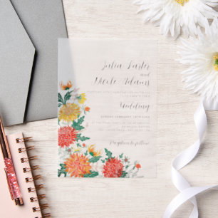 Frühlings-Dahlien-Wildblumen-Kranz Hochzeit Pergament Einladungen