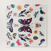 Frühlings-Elemente Schmetterlinge Vögel Blumen Puzzle (Horizontal)