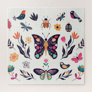 Frühlings-Elemente Schmetterlinge Vögel Blumen Puzzle