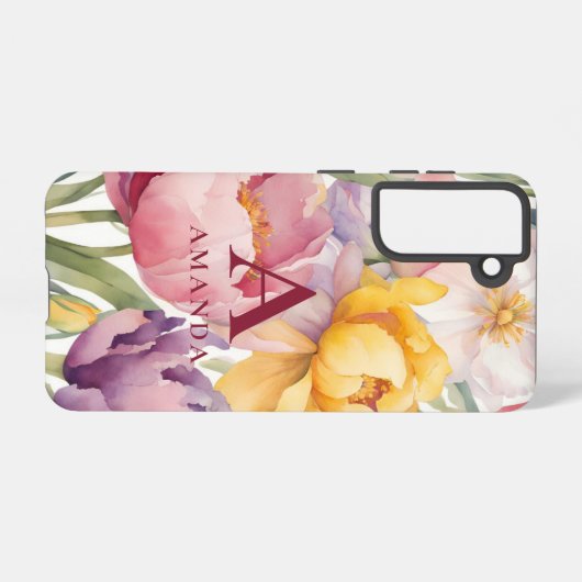 Frühlings-Floral-Monogramm Samsung Galaxy Hülle (Rückseite (Horizontal))