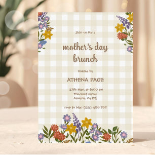 Frühlings-Gingham-Blumen-Muttertag Einladung