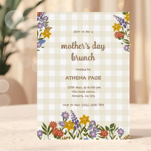 Frühlings-Gingham-Blumen-Muttertag Einladung
