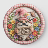 Frühlings-Gnom Begrüßt Freunde Große Wanduhr (Vorderseite)