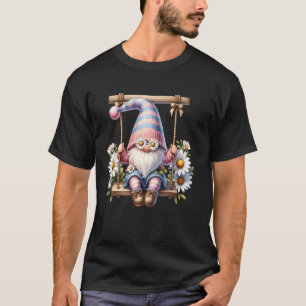 Frühlings-Gnom sitzt auf einer Außenschaukel süße T-Shirt