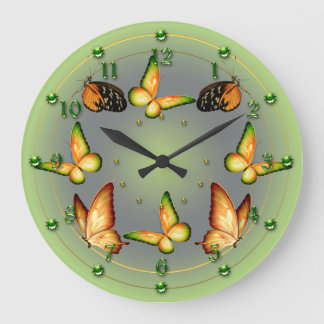 Frühlings-grüne Schmetterlinge Große Wanduhr