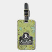 Frühlings-grüner Blumenmuster-Monogramm-Designer Gepäckanhänger (Vorderseite vertikal)