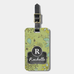 Frühlings-grüner Blumenmuster-Monogramm-Designer Gepäckanhänger